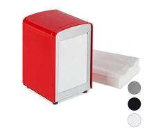 Relaxdays, Rojo, Servilletero de Mesa Retro para Bar, CafeterÃ­a y HeladerÃ­a, Acero, 15 x 9,5 x 11