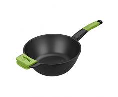 BRA Prior - Wok con mango, Aluminio Fundido con Antiadherente Teflon Classic, Negro, DiÃ¡metro superior 24 cm, DiÃ¡metro base 13.2 cm