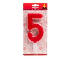 Dekora 345282 Vela De Cumpleaños Gigantes Número 5, Rojo, 15 Cm