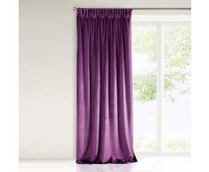 Eurofirany - Cortinas de Terciopelo, Color Violeta Oscuro, Cinta Fruncida, Elegante, Lisa, Suave, para salón, Dormitorio, salón, poliéster, 140 x 270 cm