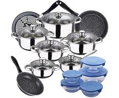 Bateria de cocina 12 piezas SAN IGNACIO Cassel, acero inoxidable, con juego sartenes (18/20/24 cm) acero esmaltado y 5 boles con tapas
