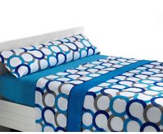 Sabanalia - Juego de sábanas de coralina Aros - Azul, Cama 180