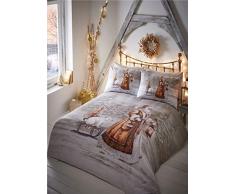 Twilight Santa Juego de Cama, diseño de Navidad, Funda de edredón y Funda de Almohada, Azul, Azul, Suelto