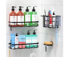 DILEASIR Estanteria ducha Organizador baño estanteria baño Impermeable y pegajoso Estantes de Baño Negro Organizador Accesorio Estante - 4 Pack