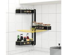 Todeco Especiero, 180° Giratorio, Altura Ajustable, Especiero Cocina Pared, Organizador Especias con 3 Niveles, sin Taladrar, Aluminio, para Cocina Baño y Hogar, 38 x 12 x 59 cm (Verde)