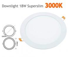 Downlight LED 18W Redondo Plano De Empotrar Luz Blanca CÃ¡lida 3000K, Aluminio Aro Blanco Mate, Para Hueco De 200-205mm Blanco