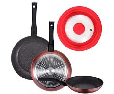 San Ignacio PK4791 PACK DE 3 SARTENES 20/24 y 28 cms + TAPA UNIVERSAL (16,18,20CM) COLOR ROJO