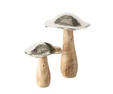 Boltze Fungus 1457100 - Figura Decorativa (2 Piezas, Madera de Mango, Aluminio, decoraciÃ³n de Invierno, otoÃ±o, 21 x 14 cm, 15 x 12 cm)