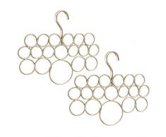 InterDesign Axis Organizador de pañuelos con 18 anillos, perchero de metal para pañuelos, corbatas, etc., juego de 2 colgadores de ropa, champán mate