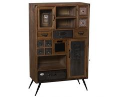 DRW Armario con 2 Puertas y 11 cajones de Madera en Natural y metálico 70x34x112cm, Alt.Patas 16cm