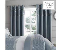 Catherine Lansfield Cortinas con Ojales de Lentejuelas de 66 x 90 Pulgadas, Color Huevo de Pato