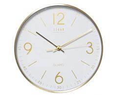 DRW Reloj de Pared Redondo de Metal con segundero Continuo en Dorado y Blanco 25x4cm