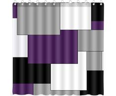 DePhoto Cortina de Ducha Moderna, Color Morado y Gris, Accesorios de baño, decoración de Color Negro, con 12 Ganchos, 180 x 180 cm