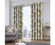 Fusion - Tropical - Par de Cortinas con Ojales, 100% algodÃ³n, 168 x 183 cm, Color Ocre