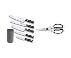 3 Claveles Juego de 5 cuchillos de cocina profesionales de acero inoxidable + Multiusos Desmontable Filo microdentado Tijeras Profesionales con descapsulador Cascanueces ergonÃ³micas