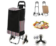 Carro de la Compra con 6 Ruedas, 2 en 1 Carrito Compra Ligero para Subir Escaleras, Carrito de LavanderÃa con Bolsa Impermeable Desmontable, 45 litros, para Compras, LavanderÃa, Camping (Negro)