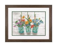 Dimensions 70-35378 - Juego de punto de cruz (14 hilos, 35,6 x 25,4 cm), diseÃ±o de flores en tarros de conservas, color blanco