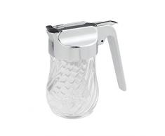 FM PROFESSIONAL Dispensador Multiusos con Asa 160 ml Dispensador de LÃ­quido Azucarero de Cristal Dosificador con Palanca en Acero Inoxidable Dispensador de aceite Transparente 9x6x10cm
