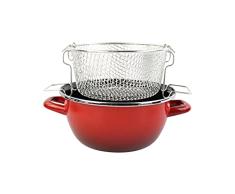 Freidora Sfumato-New 20à de acero vitrificado con exterior rojo degradado. Recubrimiento interior antiadherente negro bicapa. Apta para todo tipo de cocinas, espcialmente inducción.