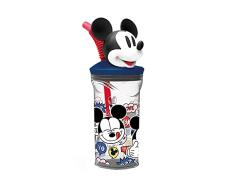 p:os 33816 Disney Mickey Mouse - Vaso para niños con pajita integrada, tapa y figura 3D de Mickey Mouse con capacidad de aprox. 360 ml, ideal para bebidas frÃas