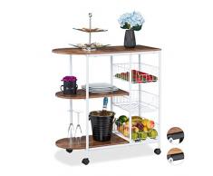 Relaxdays Servir Carrito de Cocina con 3 estantes y 3 cestas, Industrial, Metal y MDF, HBT: 84 x 83 x 37 cm, Blanco/marrÃ³n, DiseÃ±o B, 1 Unidad