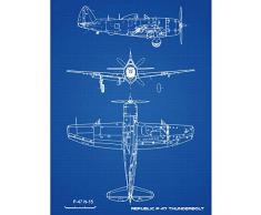 Republic P-47 Thunderbolt Navy USA Fighter Plane Plan Art Print Canvas Premium Wall Decor Poster Mural Armada Estados Unidos de America Combatiente Aviï¿½n pared Pï¿½ster