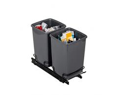 Addis Cubo de Basura de Doble Reciclaje para el Armario, 2 Cubos de 10 litros, 100% reciclados, Color Gris Claro, 20 litros