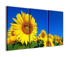 Stampe su Tela Cuadro Sunflower Girasol lienzo moderno en 3 paneles ya enmarcados, listo para colgar, 90 x 60 cm