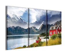 Stampe su Tela Cuadro paisaje I Natura paisaje I lienzo moderno en 3 paneles ya enmarcados, listo para colgar, 90 x 60 cm