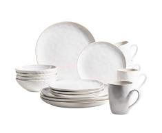 MÃSER Serie Frozen Juego de vajilla de cerÃ¡mica para 4 Personas, 16 Piezas con Formas orgÃ¡nicas, Servicio de Cocina Moteado de Colores, Gres, Blanco