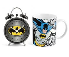 HOME Batman Set Despertador Taza, Porcelana, Negro, 2Â Unidad