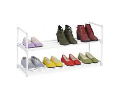Relaxdays Zapatero, 2 Niveles, Sistema de Encaje, 8 Pares de Zapatos, Ampliable, Metal y Plástico, EstanterÃa, Blanco, 80% Acero 20%, 1 Pieza