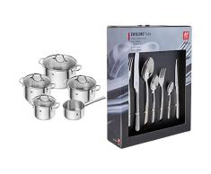 ZWILLING BaterÃ­a de Cocina de 5 Piezas, 4 Tapas, Apto para InducciÃ³n, Acero Inoxidable, Flow & Nova - Set de cubiertos de mesa, 42 piezas, acero inoxidable, 35 x 25 x 10 cm