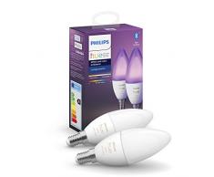 Philips Hue Bombilla Inteligente Vela LED E14, 5.2 W, con Bluetooth, Luz Blanca y de Colores, Compatible con Alexa y Google Home (Pack de 2)