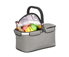 Relaxdays Cesta de la Compra Plegable con funciÃ³n de enfriamiento, Cesta tÃ©rmica con asa, 25 L, Tapa con Cremallera, Cesta de refrigeraciÃ³n, Color Gris