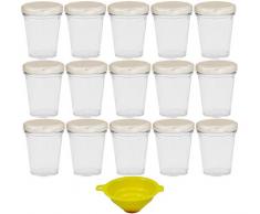Viva-artÃculos de Uso doméstico - 15 pequeños tarros de Cristal/tarros de Mermelada 80 ml con tapón de Rosca - Plata Plateada para confituras, Cristal, Especias, Pastel de Cristal etc, Incluye Embudo