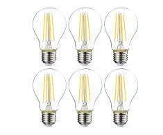 AmazonBasics Bombilla LED Esférica E27 con Filamento, 7W (equivalente a 60W), Blanco Cálido - 6 unidades