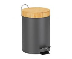 Relaxdays Cubo de basura para baÃ±o, 3 L, cierre automÃ¡tico, tapa de bambÃº, cubo interior extraÃ­ble, color gris