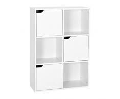 Meerveil Estantería Librería Estantería para Libros Estantería Almacenaje de Pared de 6 Cubos 3 Puertas Blanco 60 x 90 x 30 cm
