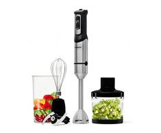 Mellerware Batidora de mano Spiro! | Picadora eléctrica 1000 W de potencia | Acero inoxidable | Velocidad regulable | Luz Led | Función Turbo | Incluye Vaso medidor, Varillas y Picadora (Negro)