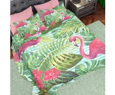 PETTI Artigiani Italiani 180, Juego de Sabanas, Ropa de Cama, Satin, 100% Made in Italy, Flamencos