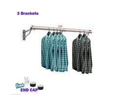 Complete Retail Source ltd Perchero de Pared para Colgar Ropa, Tubo de exhibición de Tiendas de 25 mm (10 pies x 25 mm Tubo y 3 Soportes)