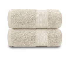 GC GAVENO CAVAILIA Juego de Toallas de baño Suaves, 2 Toallas de baño de algodón Egipcio, Toallas de colección de Hotel de 700 g/m², Juegos de Toallas absorbentes de Agua, Crema, 70 x 125 Pulgadas
