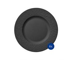 Villeroy & Boch - Manufacture Rock, Plato llano, 6 piezas, 27 cm, Porcelana Premium, apto para lavavajillas y microondas, negro