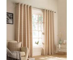 Furn Ellis - Cortinas con Ojales (2 Unidades), diseÃ±o de Cuadros, poliÃ©ster, Natural, 168 x 137cm (66 x 54 Inches)