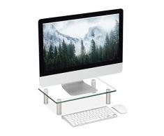 Relaxdays Soporte Monitor, Elevador Pantalla Ordenador, Portátil, Ajustable, Cristal, 1 Ud, 38,5 x 24 cm, Transparente, Pequeño