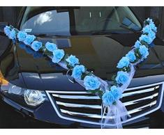 Autoschmuck Decoración para Coche con diseño de Rosas para Novia, Color Azul y Blanco