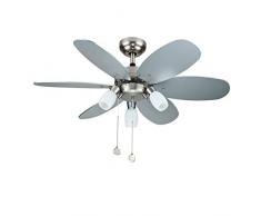 Ventilador de techo Sulión 072646 modelo Tones con luz, 92 cm. Acabado niquel con 6 palas gris-haya. Akunadecor