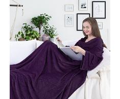 DecoKing Manta con Mangas y Bolsillos, de Forro Polar de Microfibra, cómoda y Suave, 260 gsm de Grosor, Microfibra, Morado, 170x200