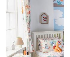 Woodland Cortinas Plisadas con Animales del Bosque como Ardillas y Zorros y alzapaÃ±os a Juego de 66 x 72 cm, Totalmente Forradas, Color Crema.